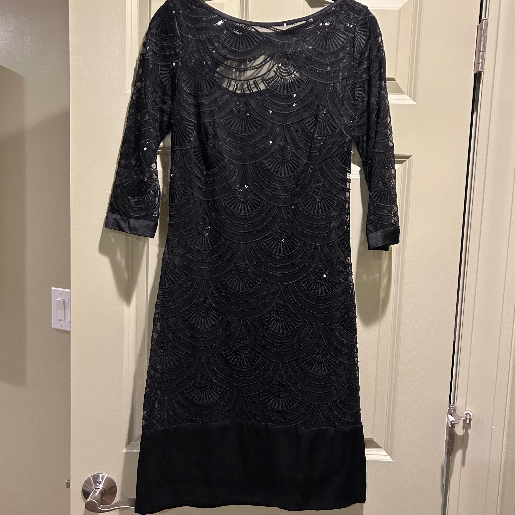 Ml By Monique Lhuillier Black Lace Sequin Dress (2)